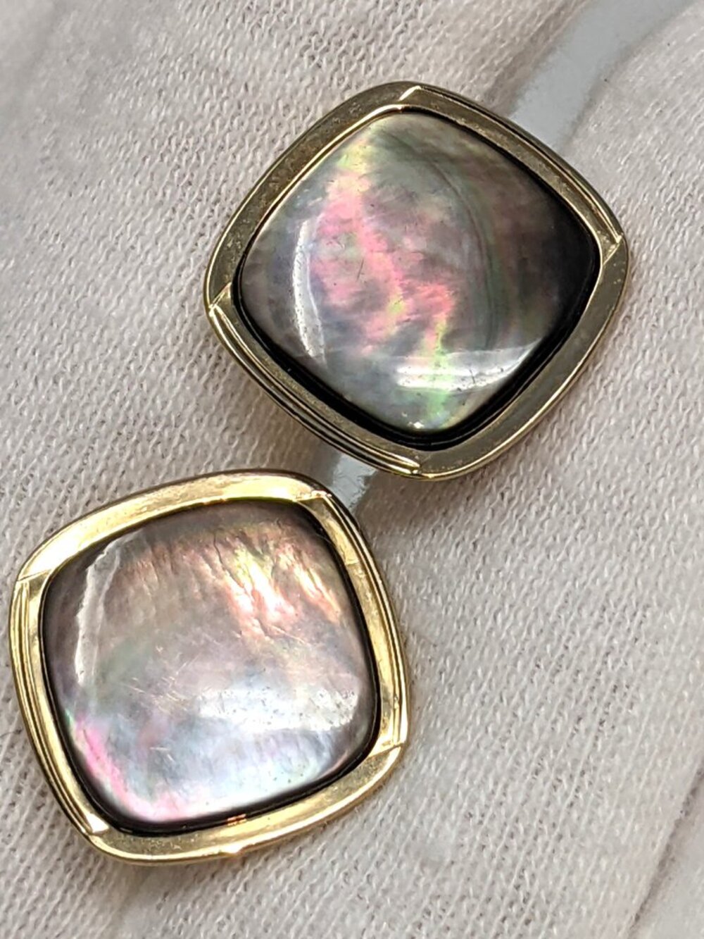 Vintage Swank Abalone Shell Cufflinks Square Gold Tone 1/2 inch Acrylic coated